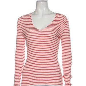 Women’s White + Warren Essentials Striped V-Neck Top Size XS